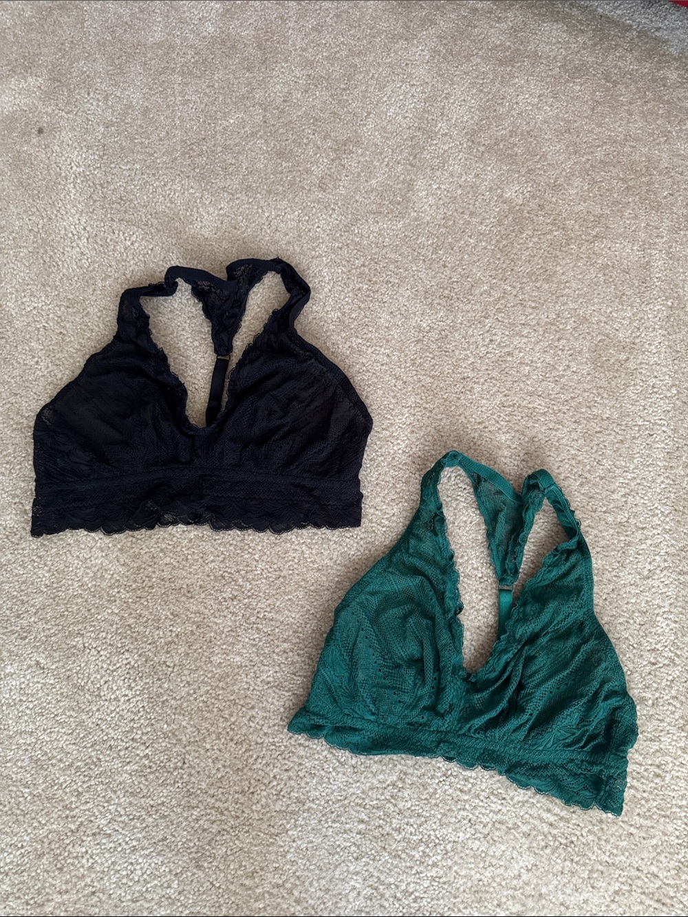 Lace Bralette Duo - Black & Teal